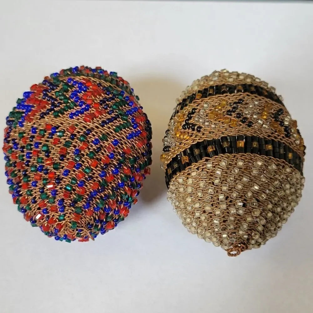 2 Hand Beaded Eggs  Zulu African Art collectible egg